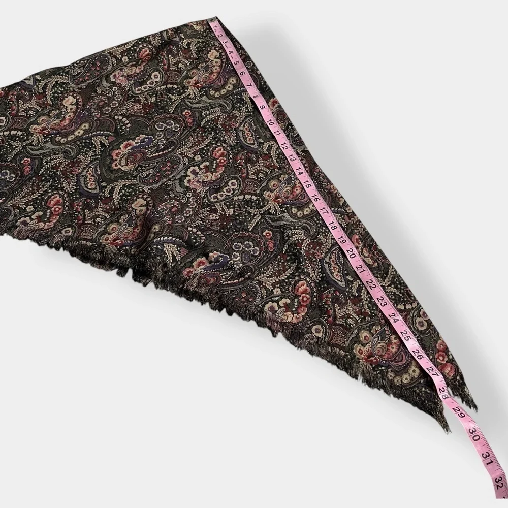 VTG 70s Paisley Floral Raw Hem Scarf Headscarf Shawl Wrap Moody Floral Triangle